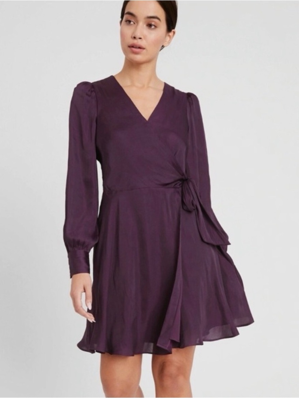 NWT Banana Republic Women's Purple Satin Puff-Sleeve Wrap Dress size 10